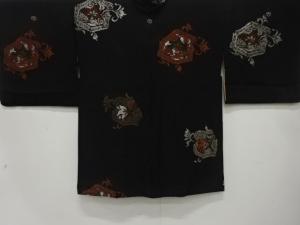 大正ロマン　漆　花更紗模様織出し　三ツ紋羽織